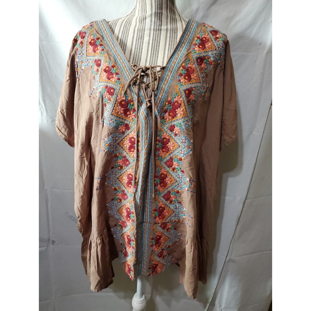 Embroidered Tan Multicolor Size S Andree by‎ Unit Cover Up Tunic Women's